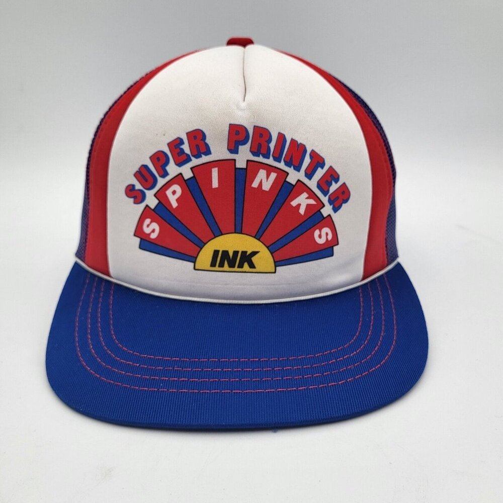 Vintage Spinks Ink Super Printer Trucker Snapback Hat Cap Red White Blue Mens